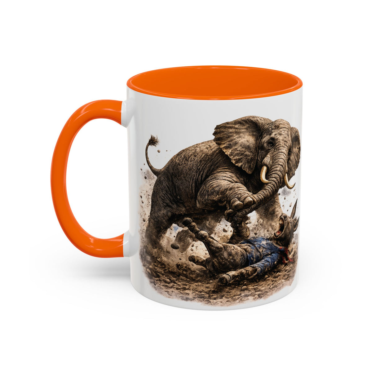 Elephant Charge Accent Coffee Mug — Dramatic Wildlife Illustration (11/15oz)