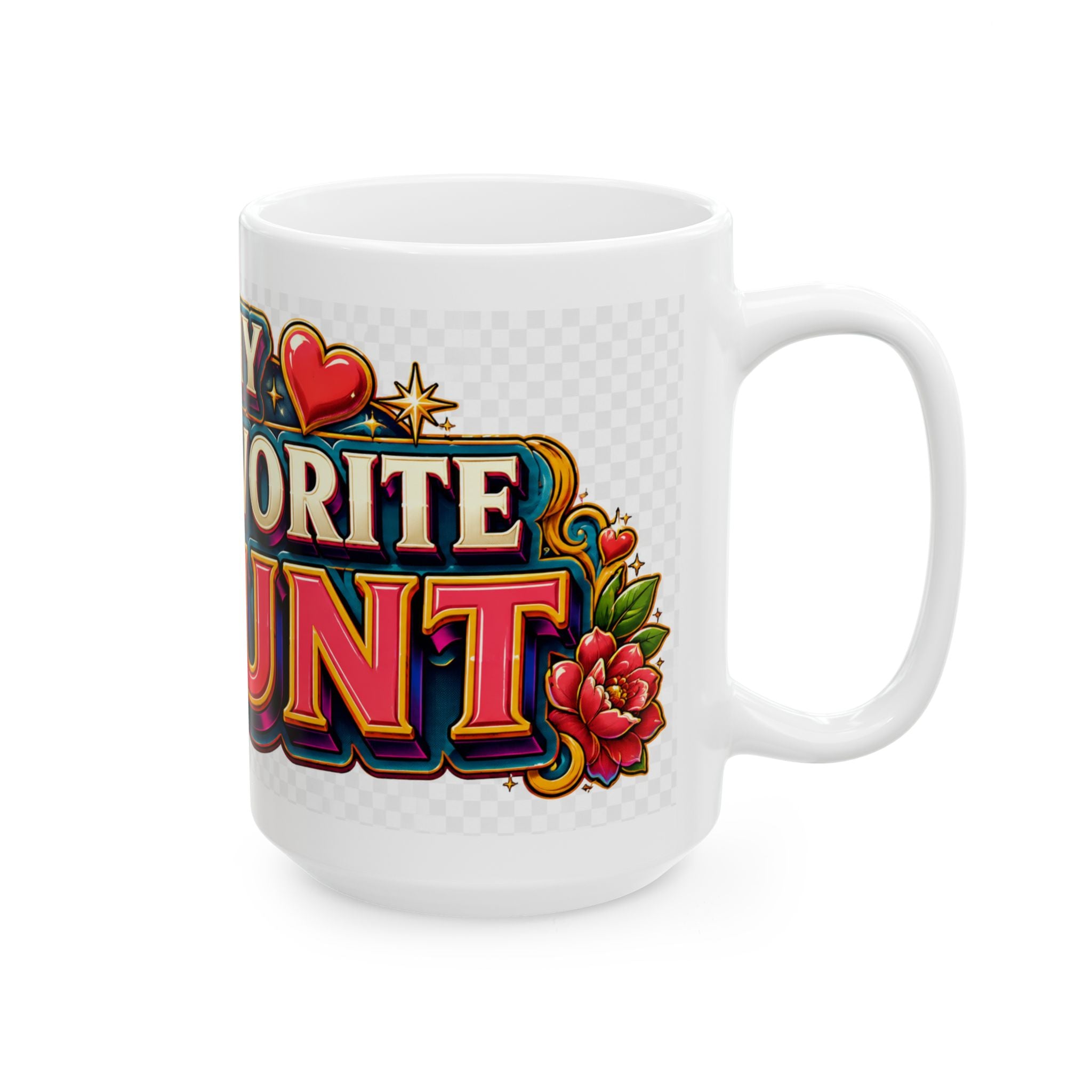 Ceramic Mug — "My Favorite Aunt" Colorful Retro Tattoo-Style Gift Mug (11oz/15oz)