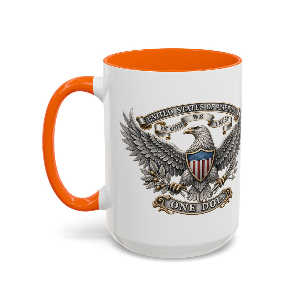 Eagle Shield Accent Coffee Mug — Patriotic "In God We Trust" Design