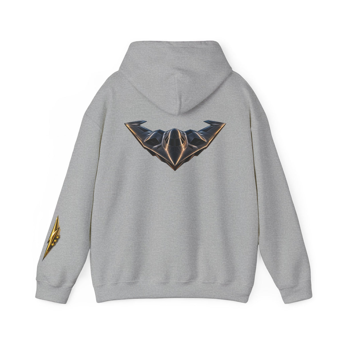 Emblem Armor Hoodie — Black Metallic Crest Back Jet Graphic Hoodie