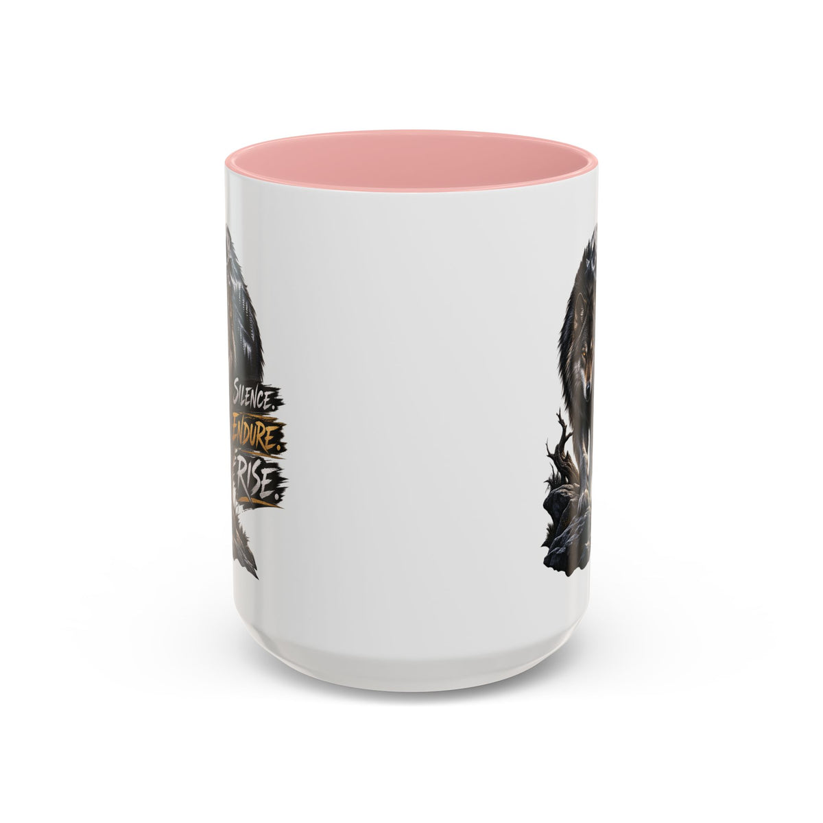 Wolf Graphic Coffee Mug — "Silence Endure Rise" Accent Ceramic Mug (11/15oz)