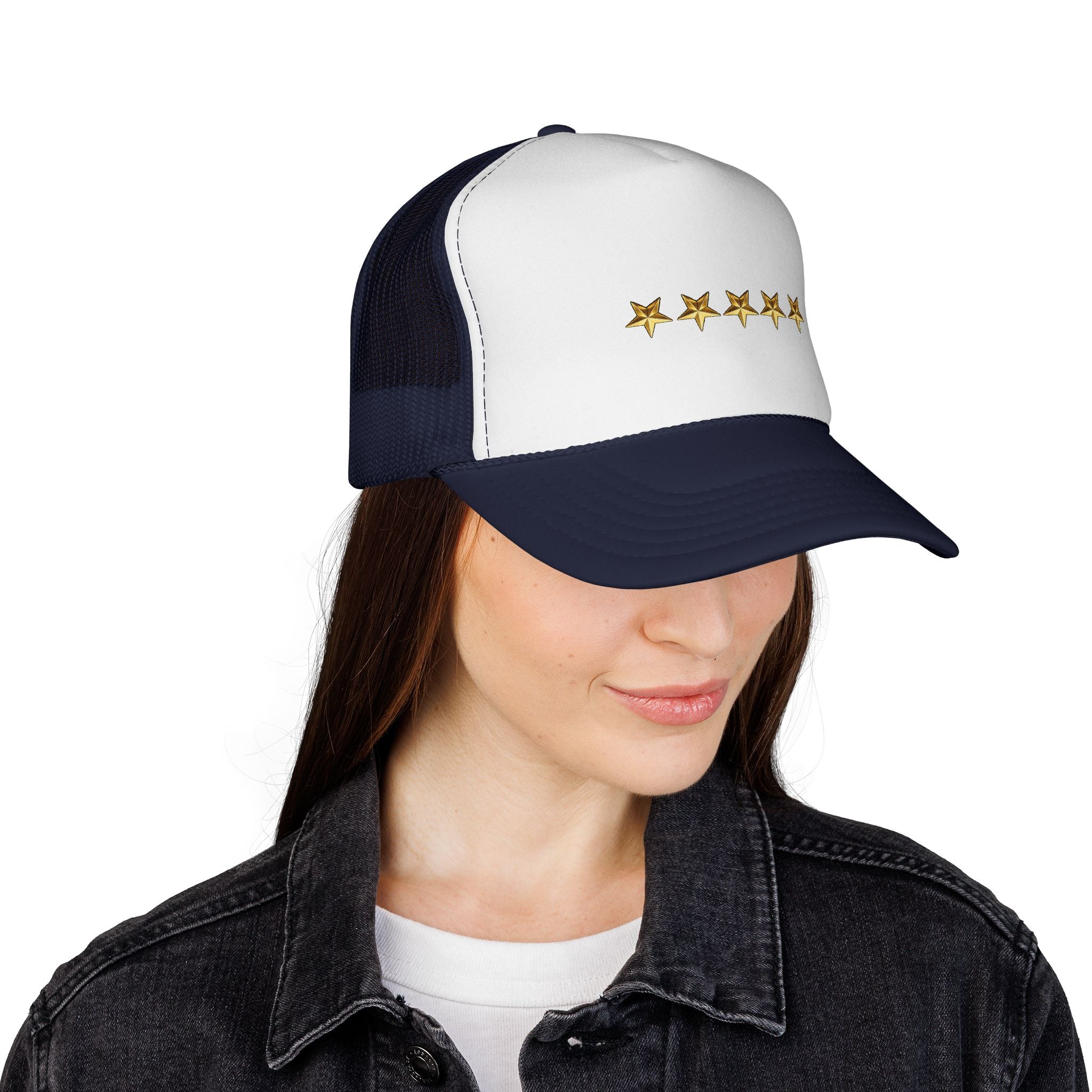 Five Gold Stars Trucker Cap — Embroidered Rating Hat