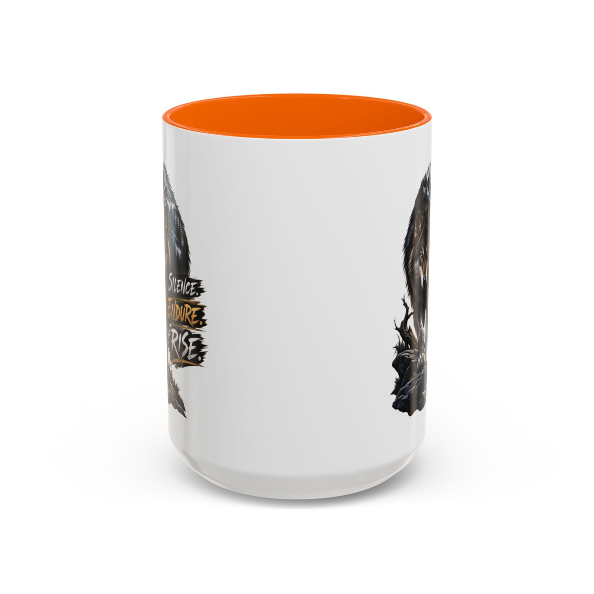 Wolf Graphic Coffee Mug — "Silence Endure Rise" Accent Ceramic Mug (11/15oz)