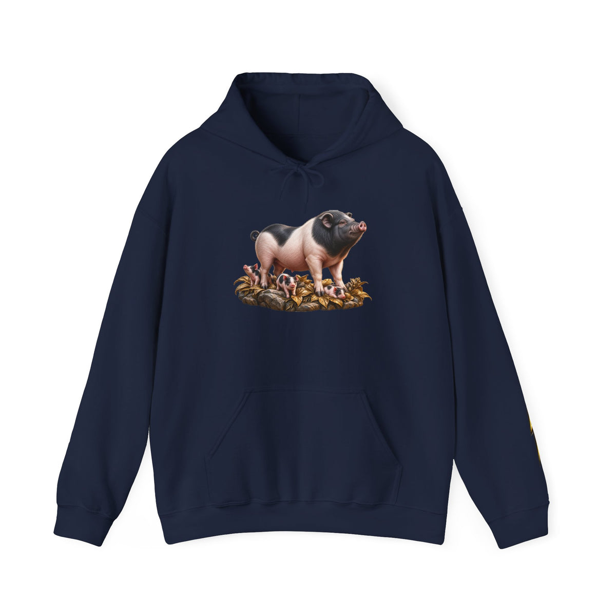 Pig Illustration Hoodie – Farmyard Black & Pink Pig Graphic Pullover