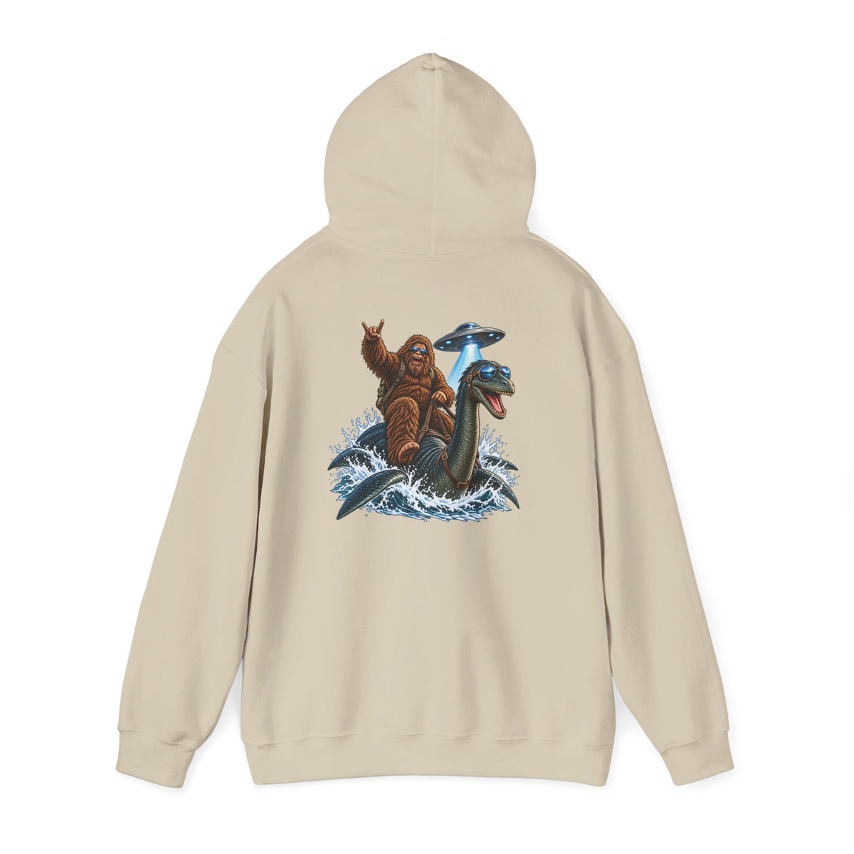 Loch Ness Monster Ride Hoodie — Retro Bigfoot & Nessie Graphic Sweatshirt