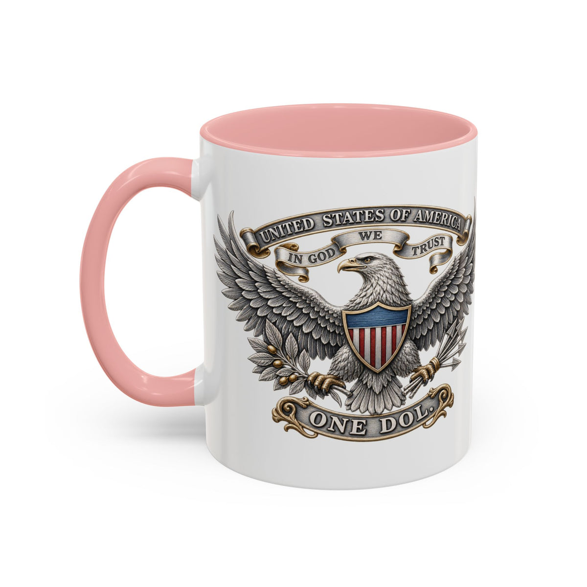 Eagle Shield Accent Coffee Mug — Patriotic "In God We Trust" Design