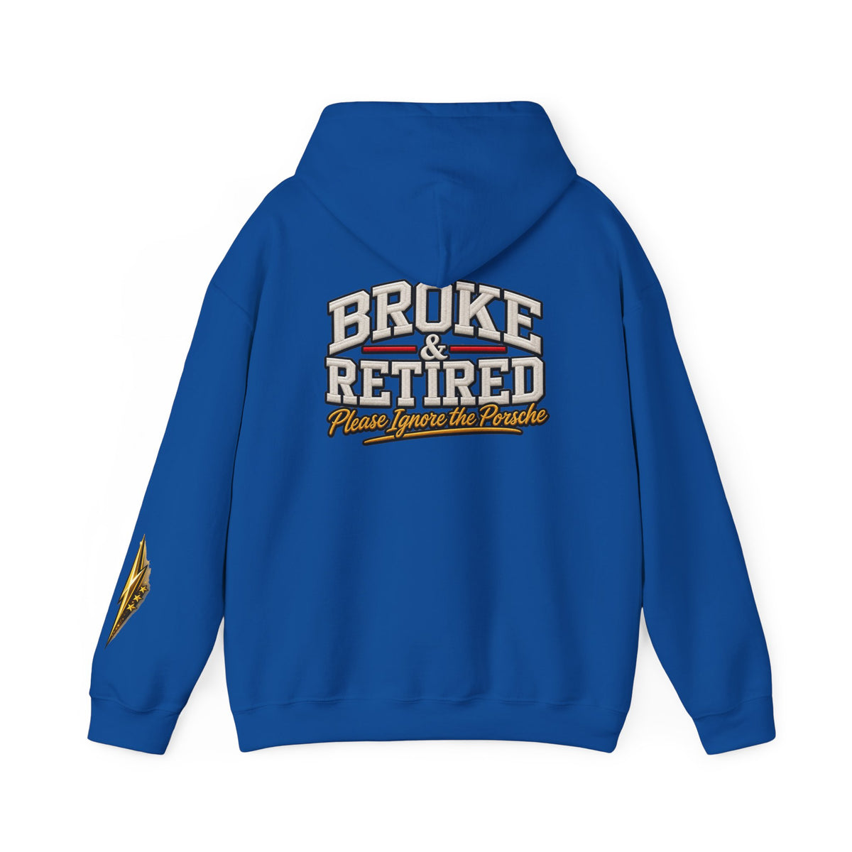 Broke & Retired Hoodie — 'Please Ignore the Pockets' Graphic Sweatshirt