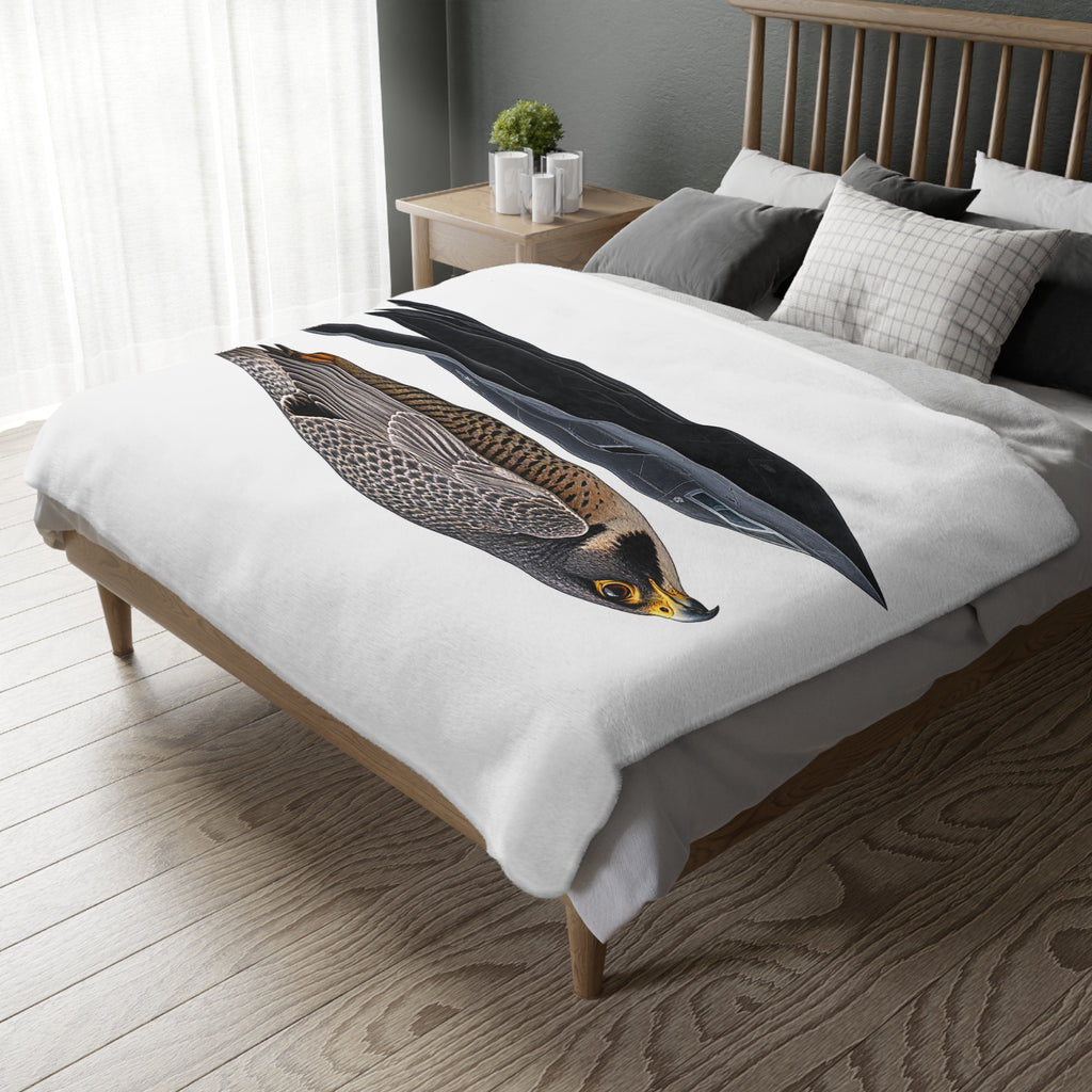 Peregrine Falcon Microfiber Blanket — Two-Sided Velveteen Throw with 'Relentless' Emblem