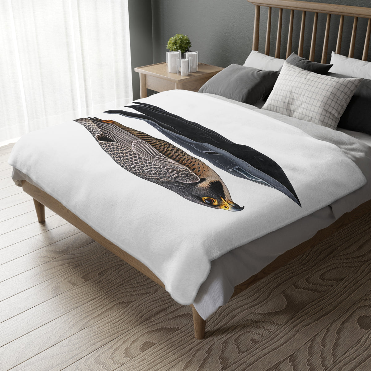 Peregrine Falcon Microfiber Blanket — Two-Sided Velveteen Throw with 'Relentless' Emblem