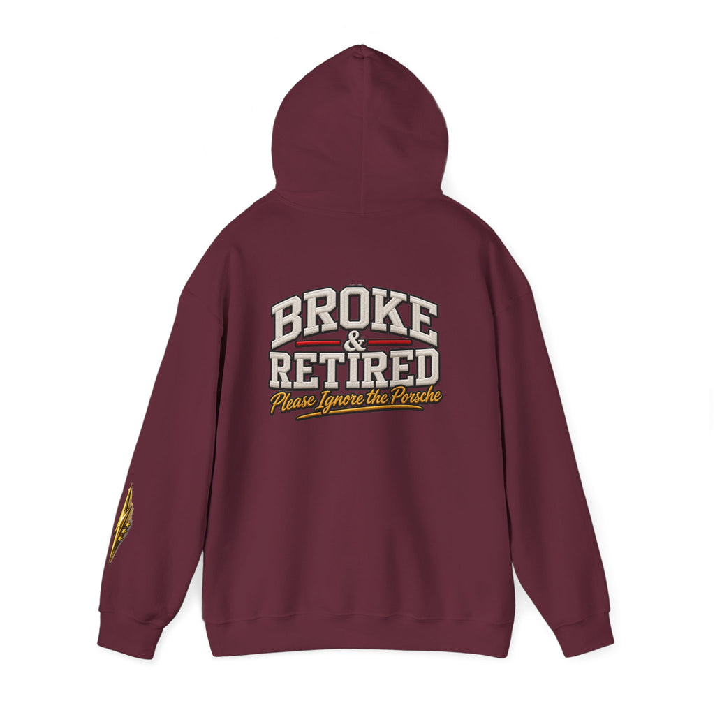Broke & Retired Hoodie — 'Please Ignore the Pockets' Graphic Sweatshirt