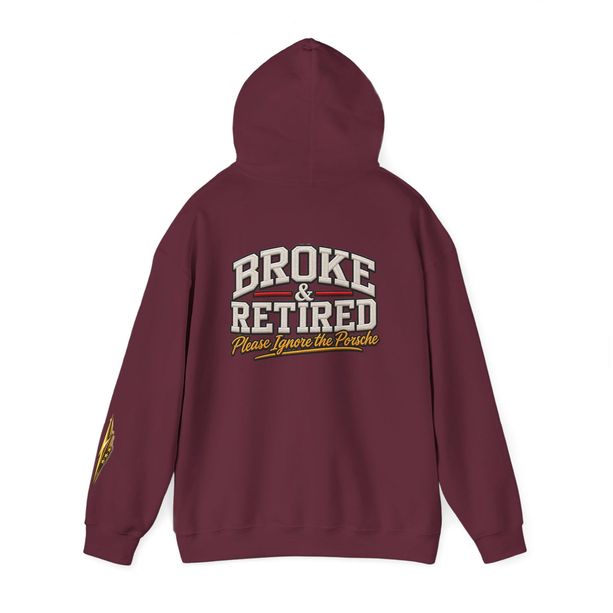 Broke & Retired Hoodie — 'Please Ignore the Pockets' Graphic Sweatshirt