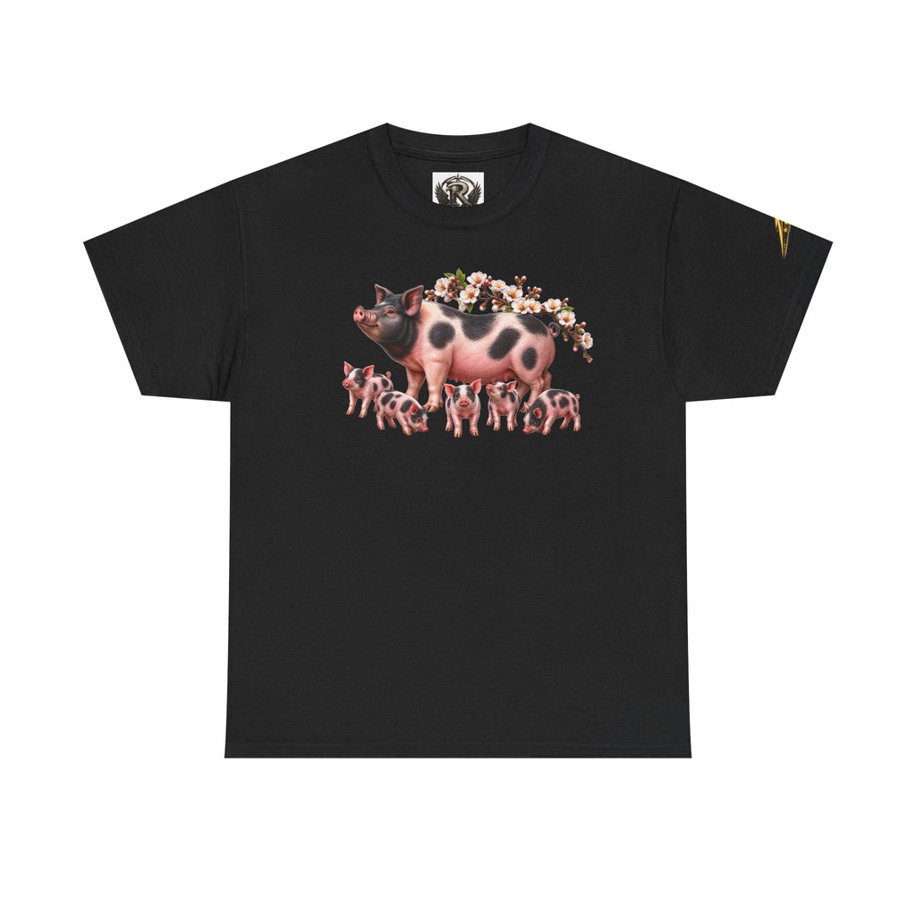 Pig Mama Graphic Tee — Floral Crowned Sow & Piglets Casual T-Shirt