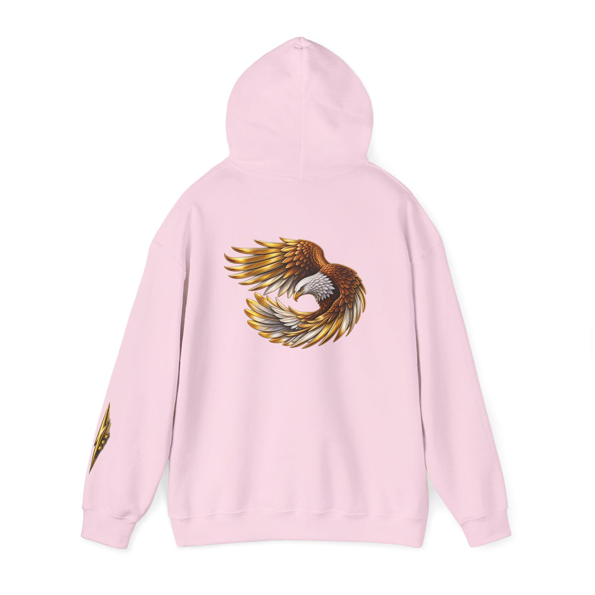 Eagle Wing Circle Hoodie — Golden Flying Eagle Back Graphic Sweatshirt