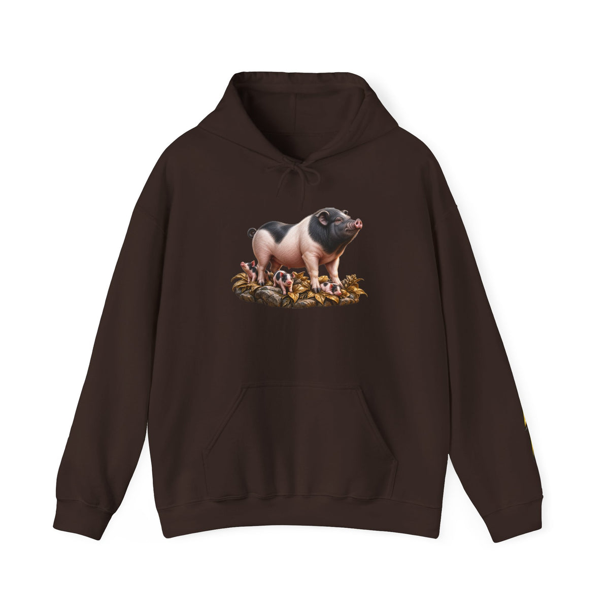 Pig Illustration Hoodie – Farmyard Black & Pink Pig Graphic Pullover