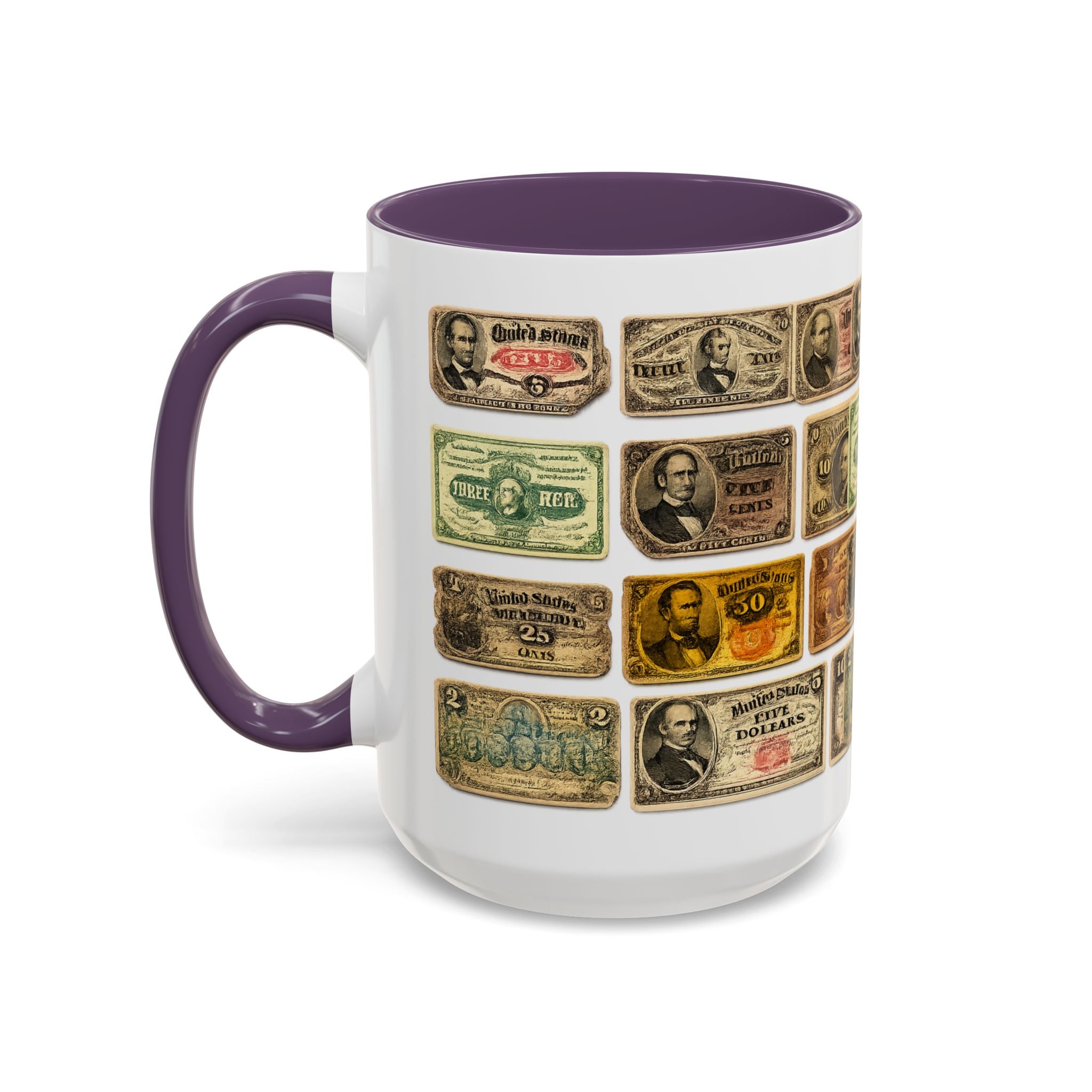 Vintage US Fractional Currency Coffee Mug – Retro Banknote Accent Mug (11/15 oz)