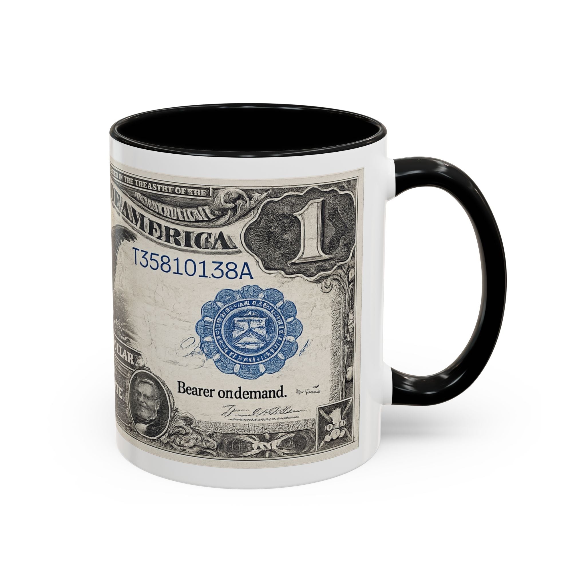 Dollar Bill Accent Coffee Mug — Vintage US Currency Design (11/15oz)