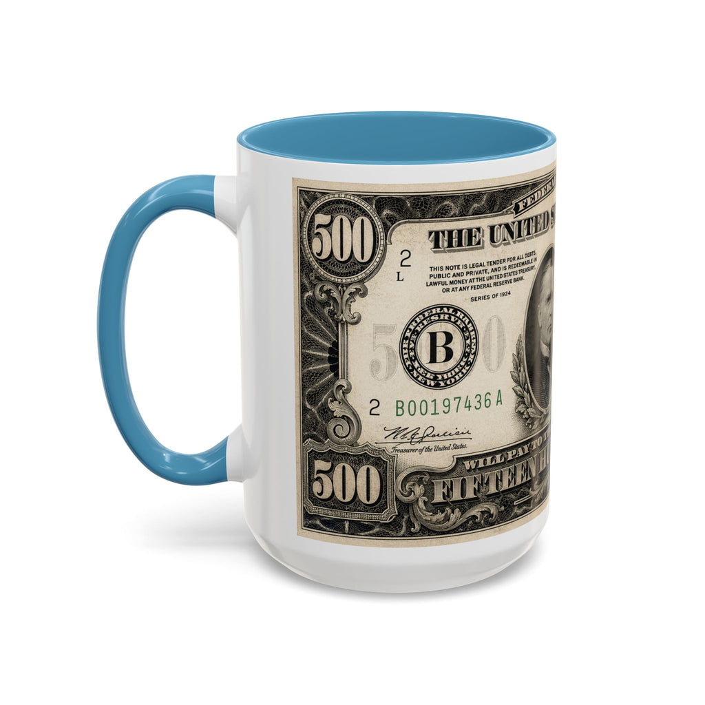 Money Print Coffee Mug — Vintage 1000 & 500 Note Accent Mug