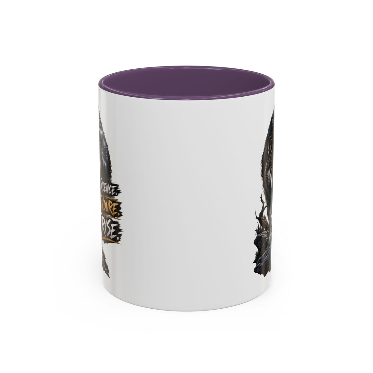 Wolf Graphic Coffee Mug — "Silence Endure Rise" Accent Ceramic Mug (11/15oz)