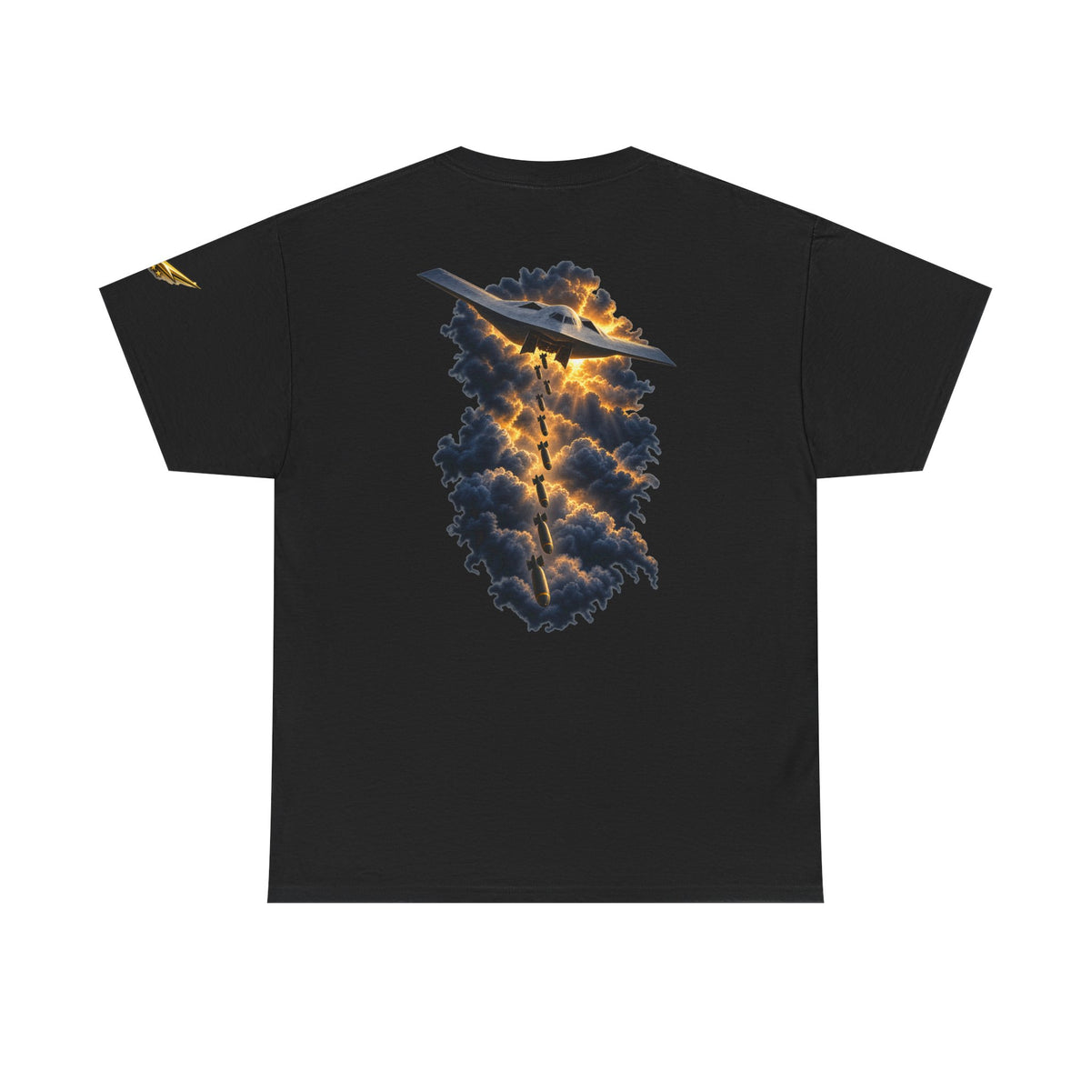 Aviation Graphic Tee — Stealth Jet Over Storm Clouds