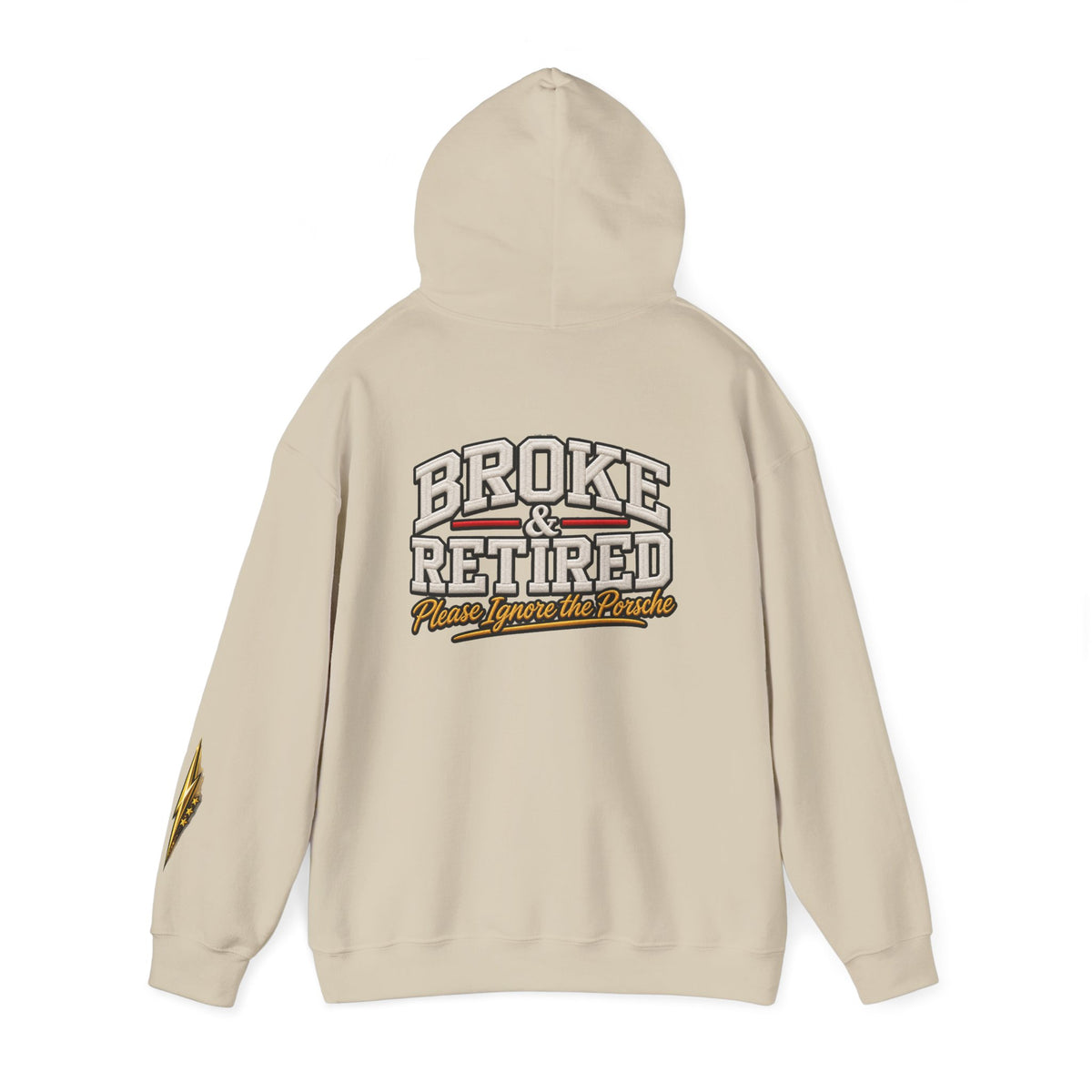 Broke & Retired Hoodie — 'Please Ignore the Pockets' Graphic Sweatshirt