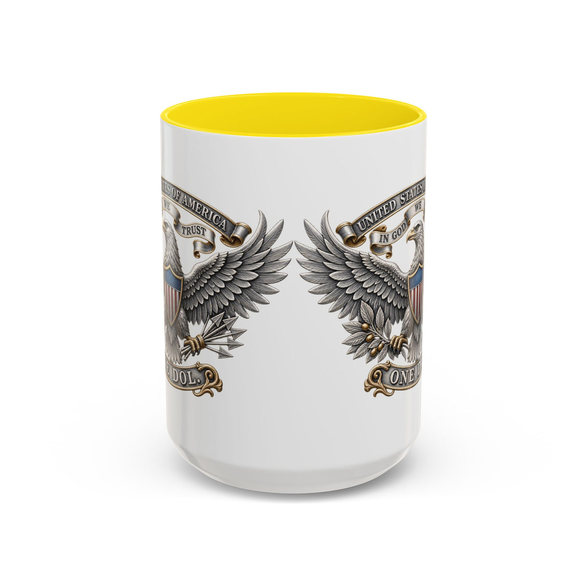 Eagle Shield Accent Coffee Mug — Patriotic "In God We Trust" Design