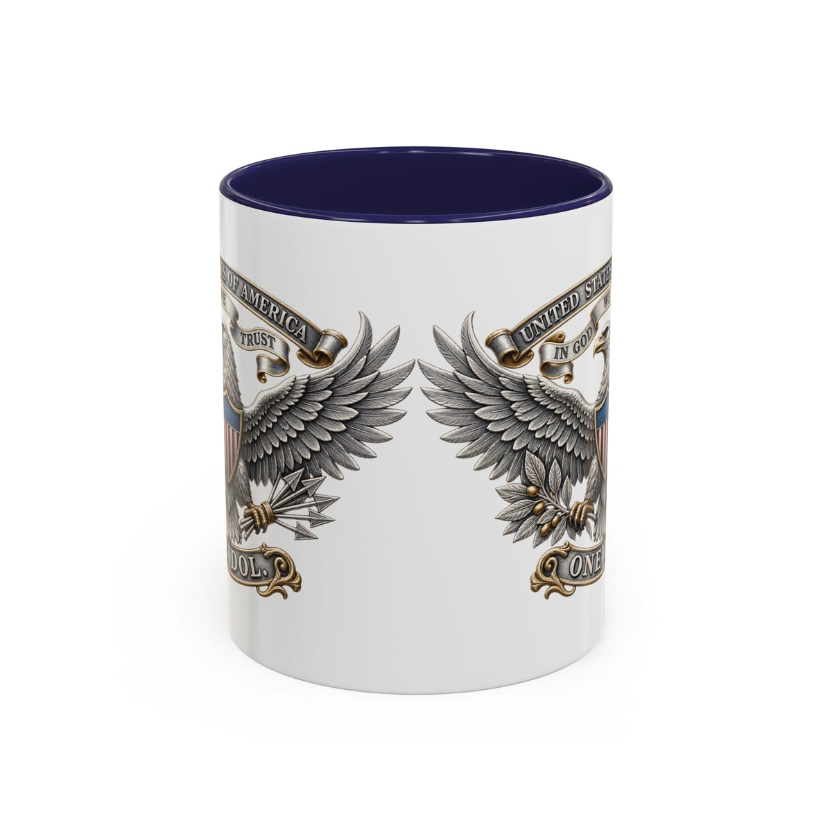 Eagle Shield Accent Coffee Mug — Patriotic "In God We Trust" Design