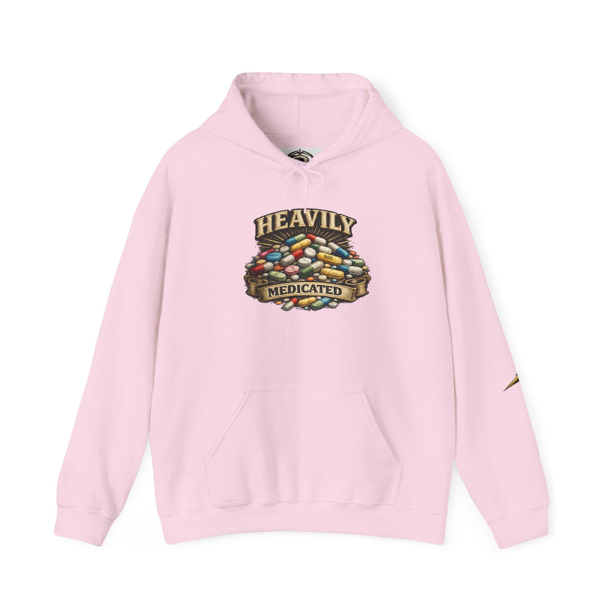Heavily Medicated Hoodie — 'Heavily Medicated' Pill Pile Graphic Pullover