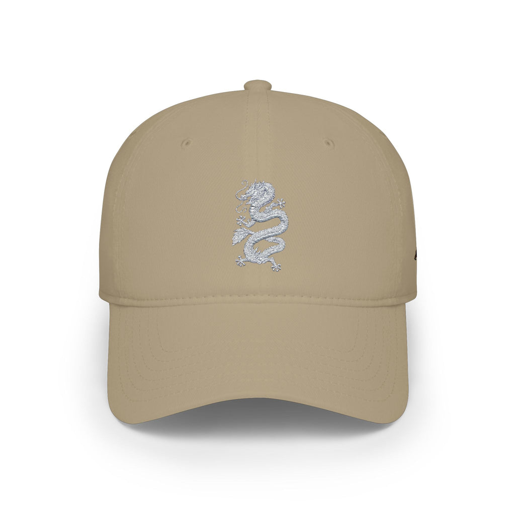 Low-Profile Baseball Cap with White Embroidered Dragon — Minimalist Streetwear Hat