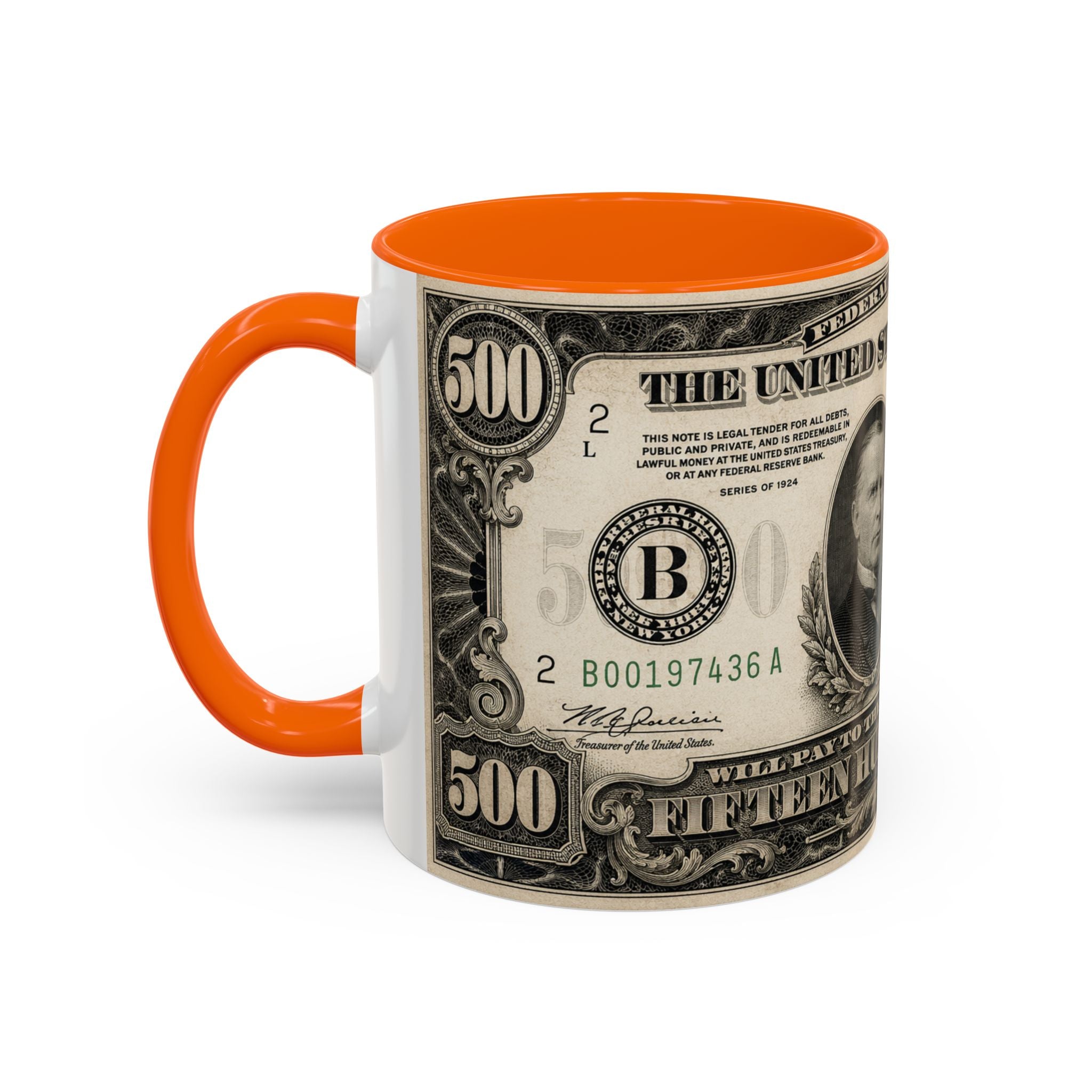 Money Print Coffee Mug — Vintage 1000 & 500 Note Accent Mug