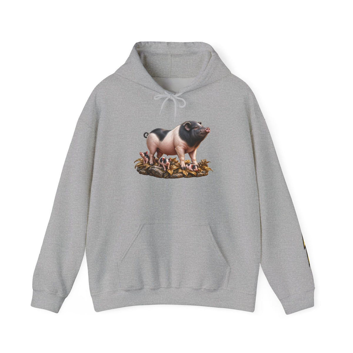 Pig Illustration Hoodie – Farmyard Black & Pink Pig Graphic Pullover