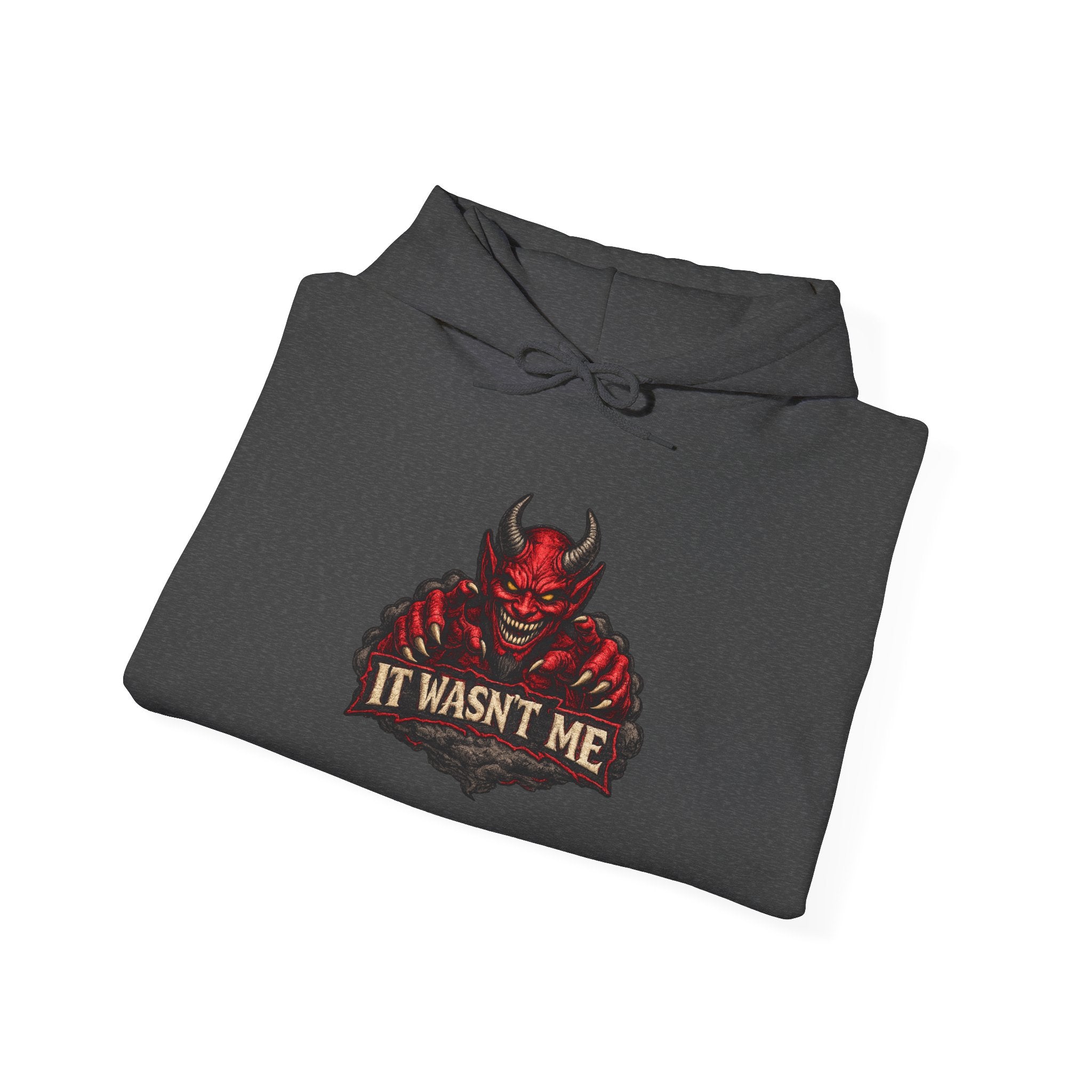 Devil Graphic Hoodie — "It Wasn't Me" Funny Devil Pullover
