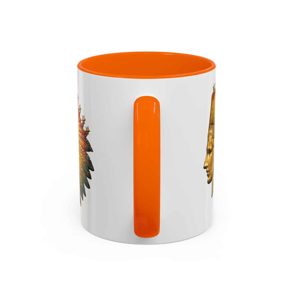 Golden Native Headdress Accent Coffee Mug – Vintage Indian Chief Design (11/15oz)