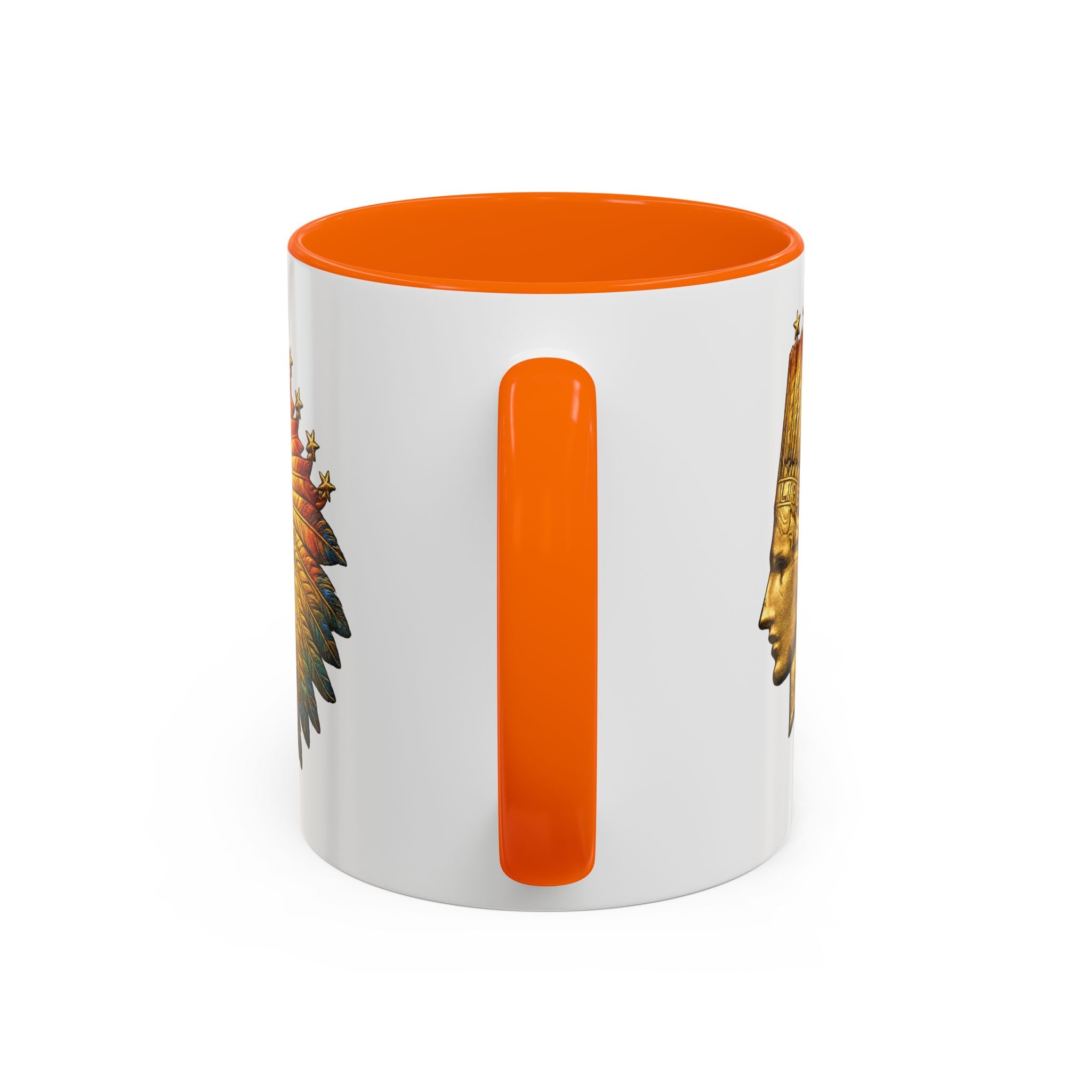 Golden Native Headdress Accent Coffee Mug – Vintage Indian Chief Design (11/15oz)