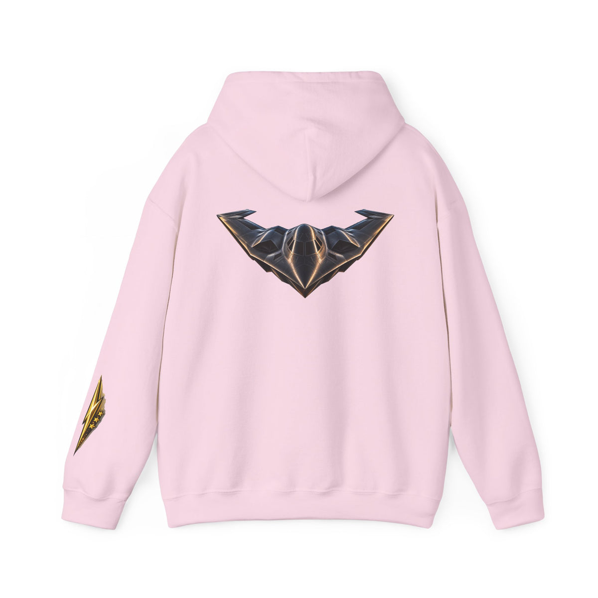 Emblem Armor Hoodie — Black Metallic Crest Back Jet Graphic Hoodie