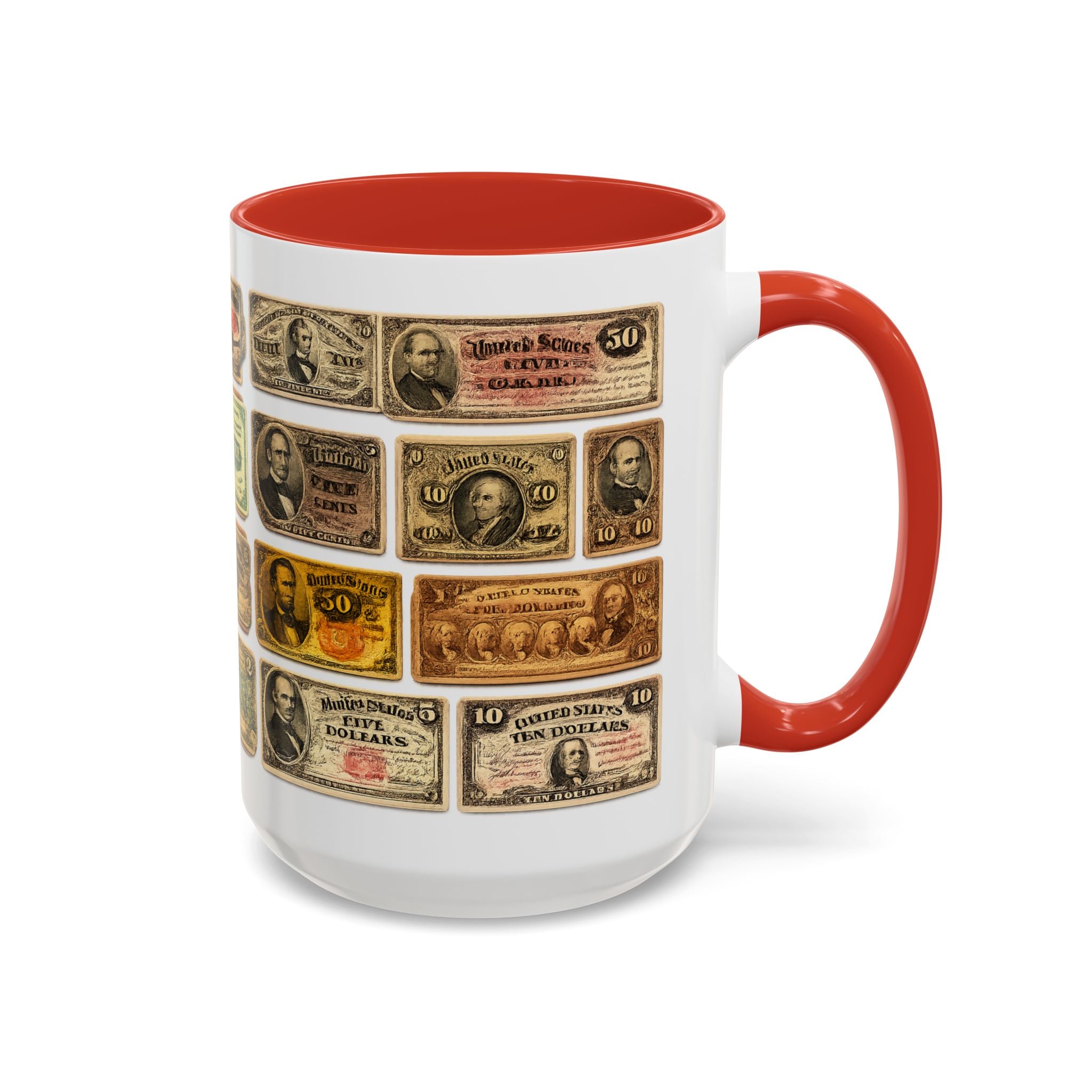 Vintage US Fractional Currency Coffee Mug – Retro Banknote Accent Mug (11/15 oz)
