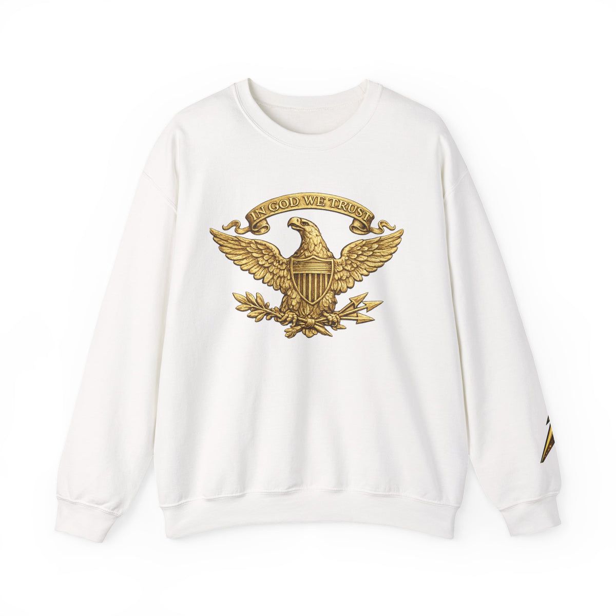 Gold Eagle Emblem Sweatshirt — ‘In God We Trust’ Vintage Patriotic Crewneck