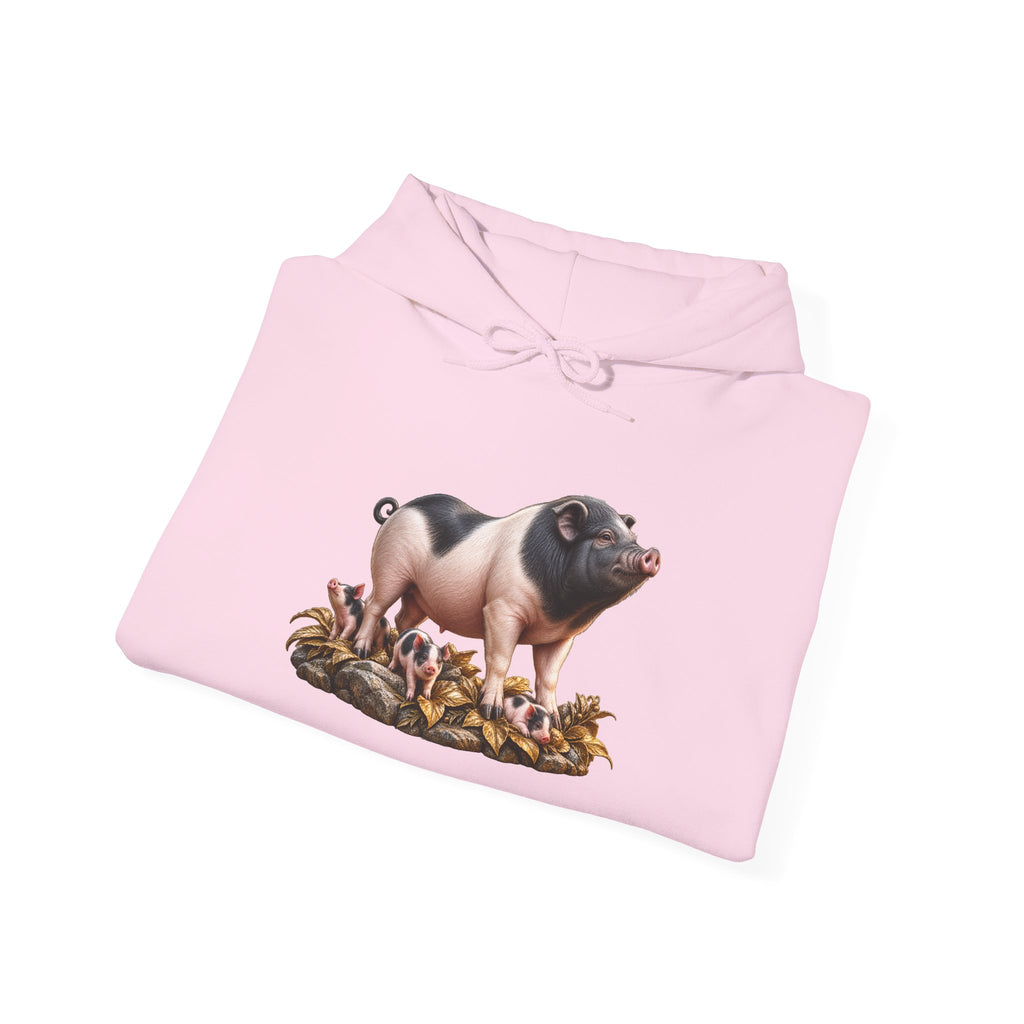 Pig Illustration Hoodie – Farmyard Black & Pink Pig Graphic Pullover