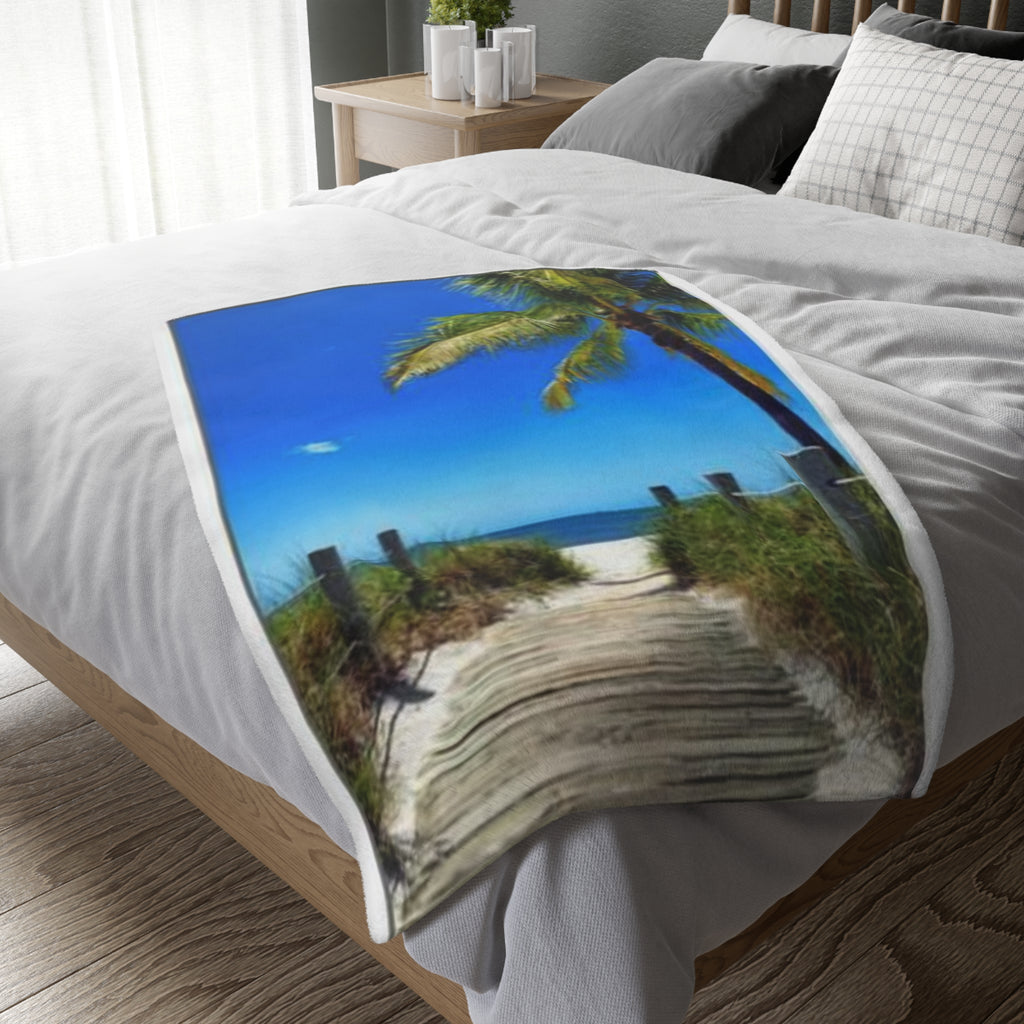Beach Path Velveteen Blanket – Tropical Palm Microfiber Throw