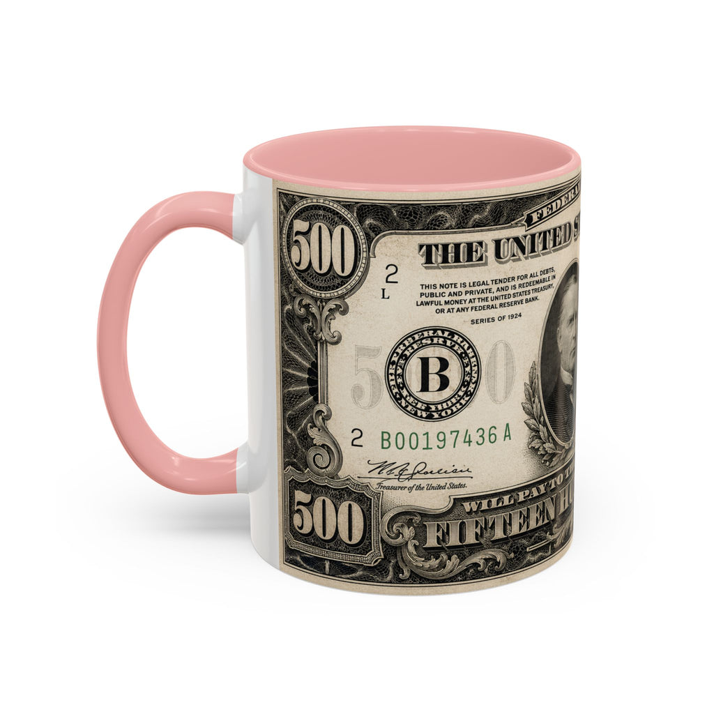 Money Print Coffee Mug — Vintage 1000 & 500 Note Accent Mug