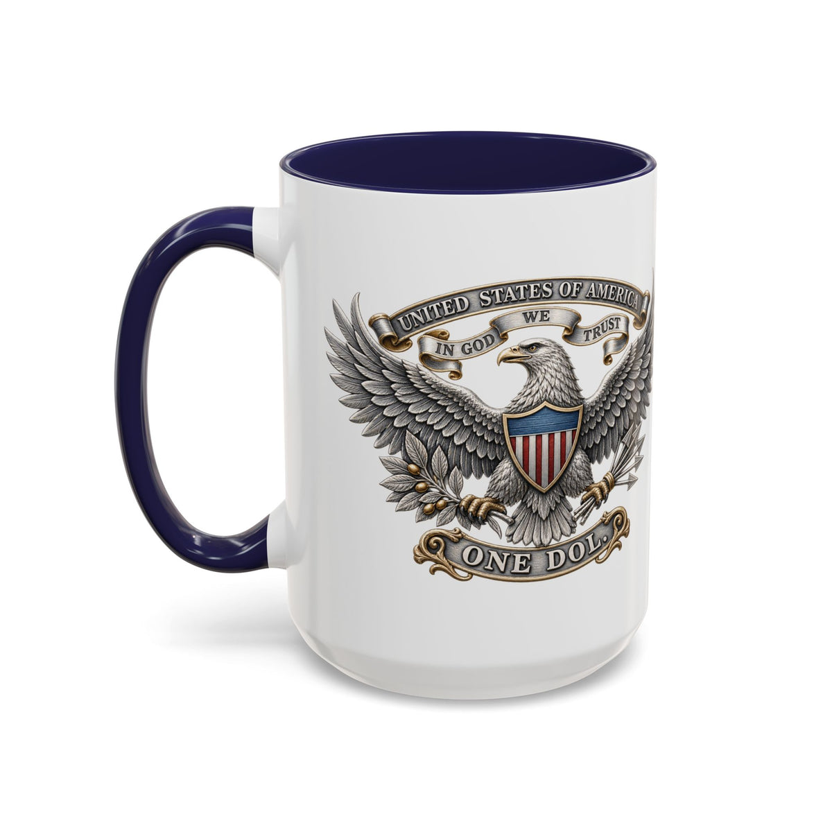 Eagle Shield Accent Coffee Mug — Patriotic "In God We Trust" Design