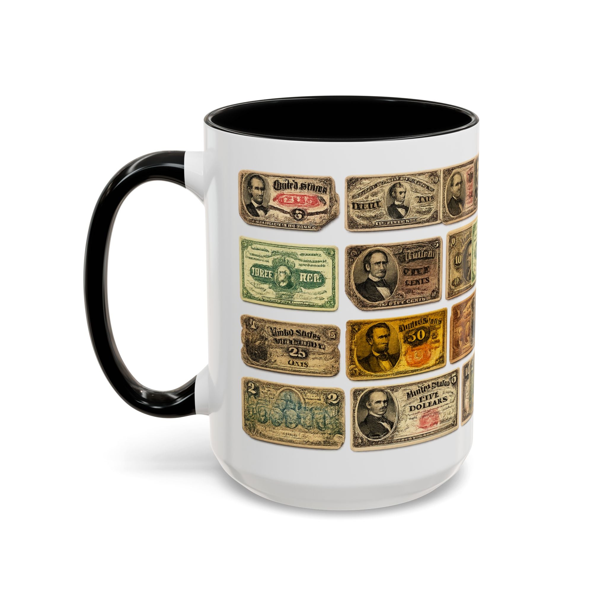 Vintage US Fractional Currency Coffee Mug – Retro Banknote Accent Mug (11/15 oz)