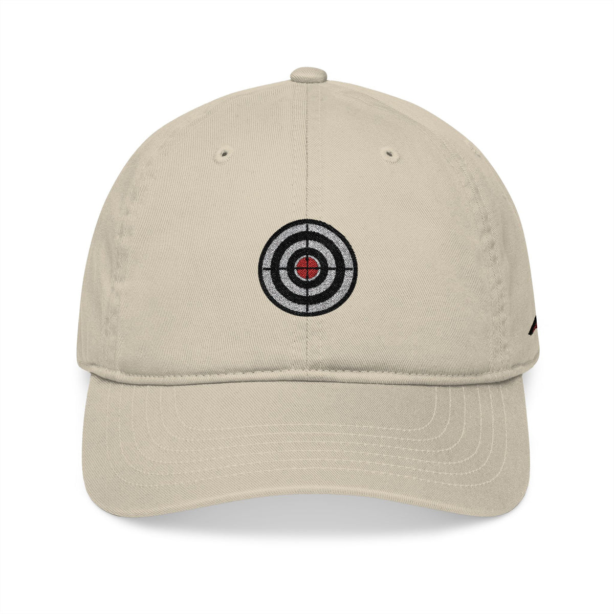 Embroidered Target Baseball Cap — Organic Cotton Dad Hat, Minimal Aim Design