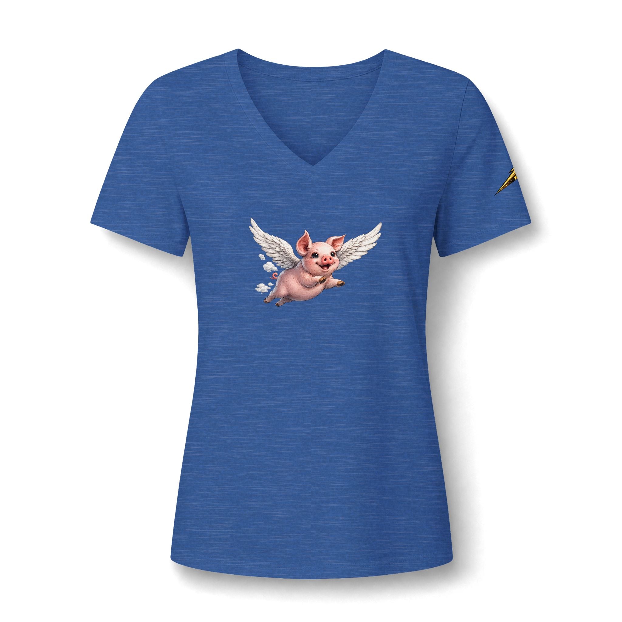 Women's V-Neck Tee — Flying Pig Angel Graphic