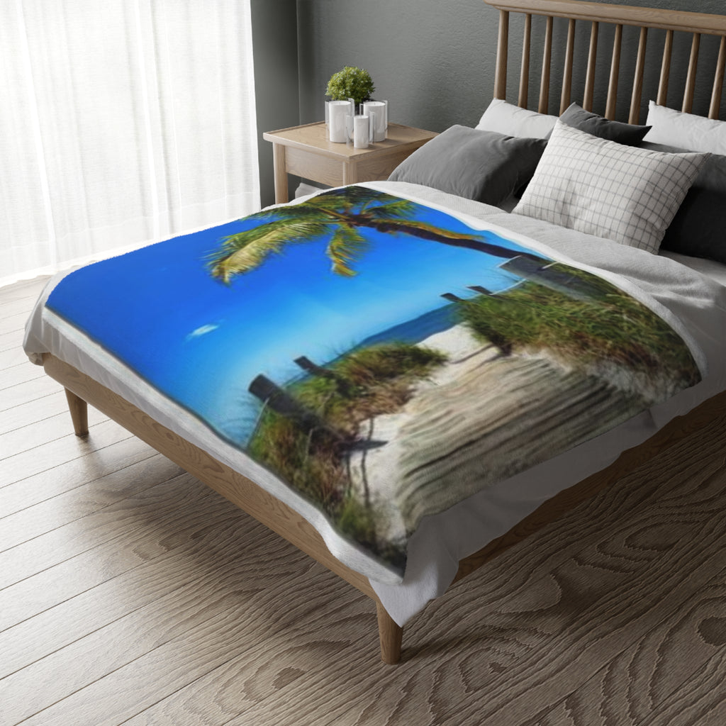 Beach Path Velveteen Blanket – Tropical Palm Microfiber Throw