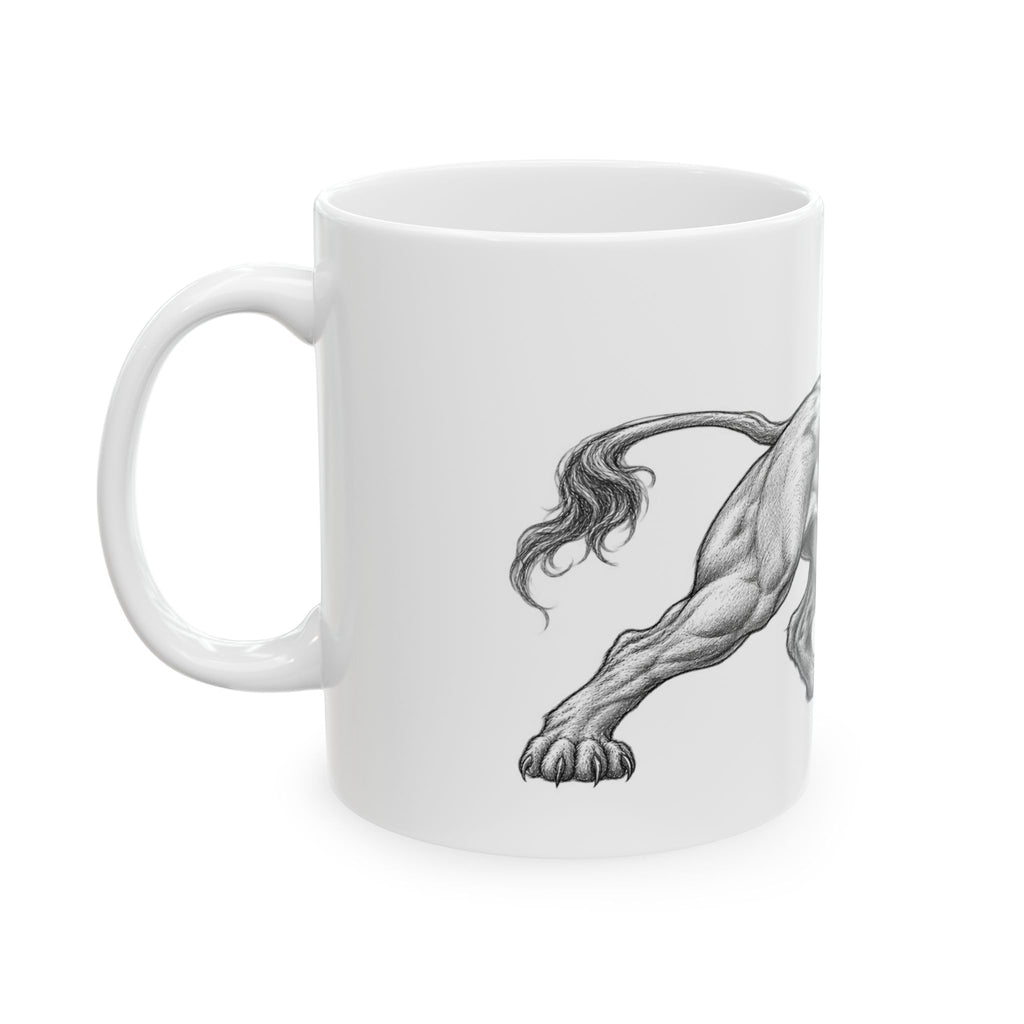 Lion Illustration Ceramic Mug — Majestic Sketch Coffee Cup (11oz & 15oz)