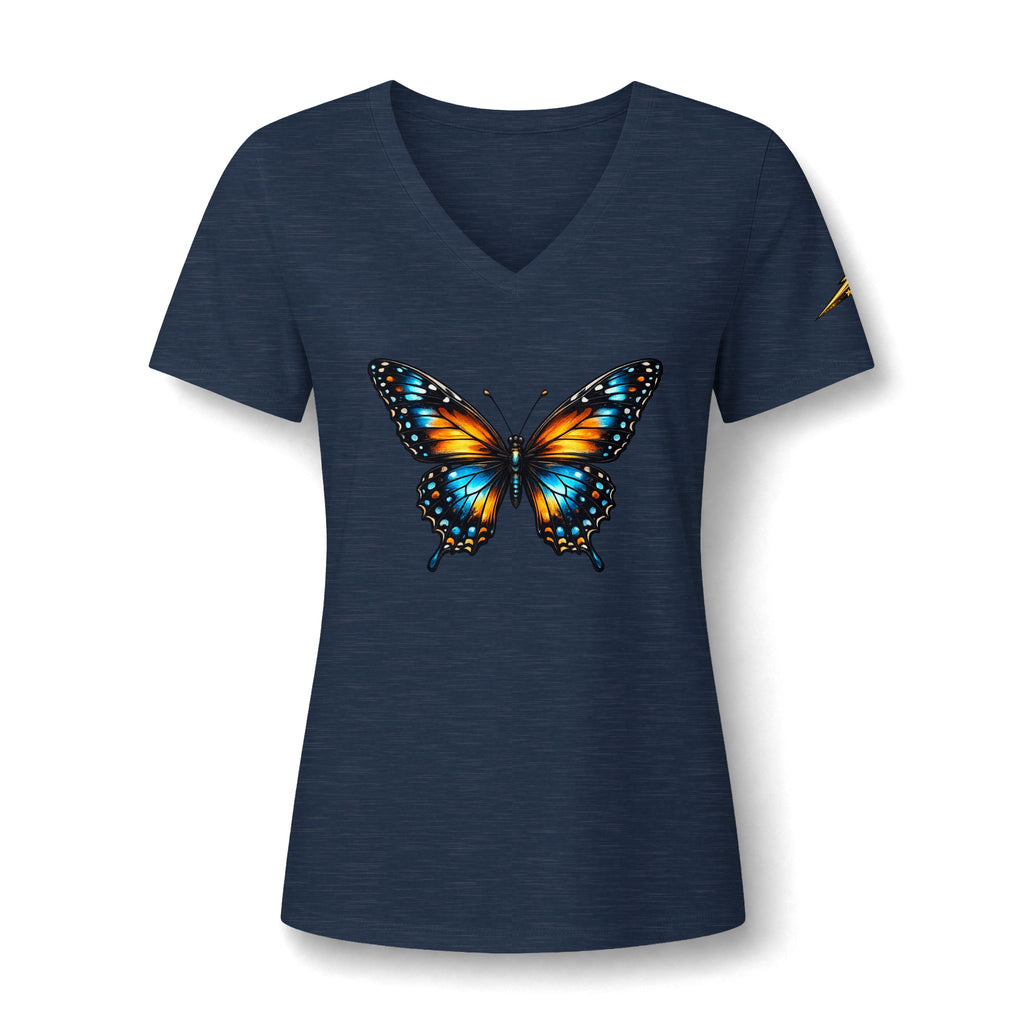 Butterfly V-Neck Tee — Colorful Monarch Graphic Women's T-Shirt
