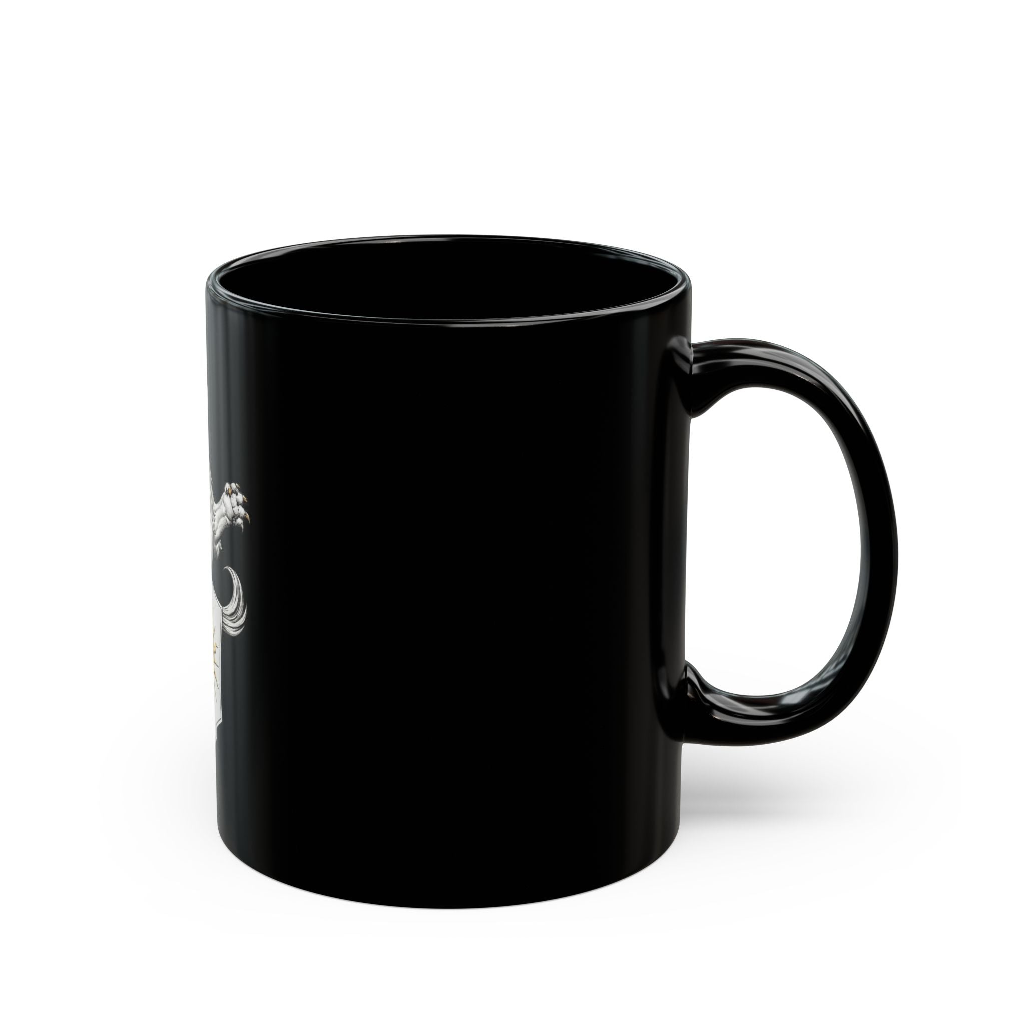 Regal Lion Crest Black Mug – Crowned Lion with Sun Shield, Medieval Heraldry Coffee Cup