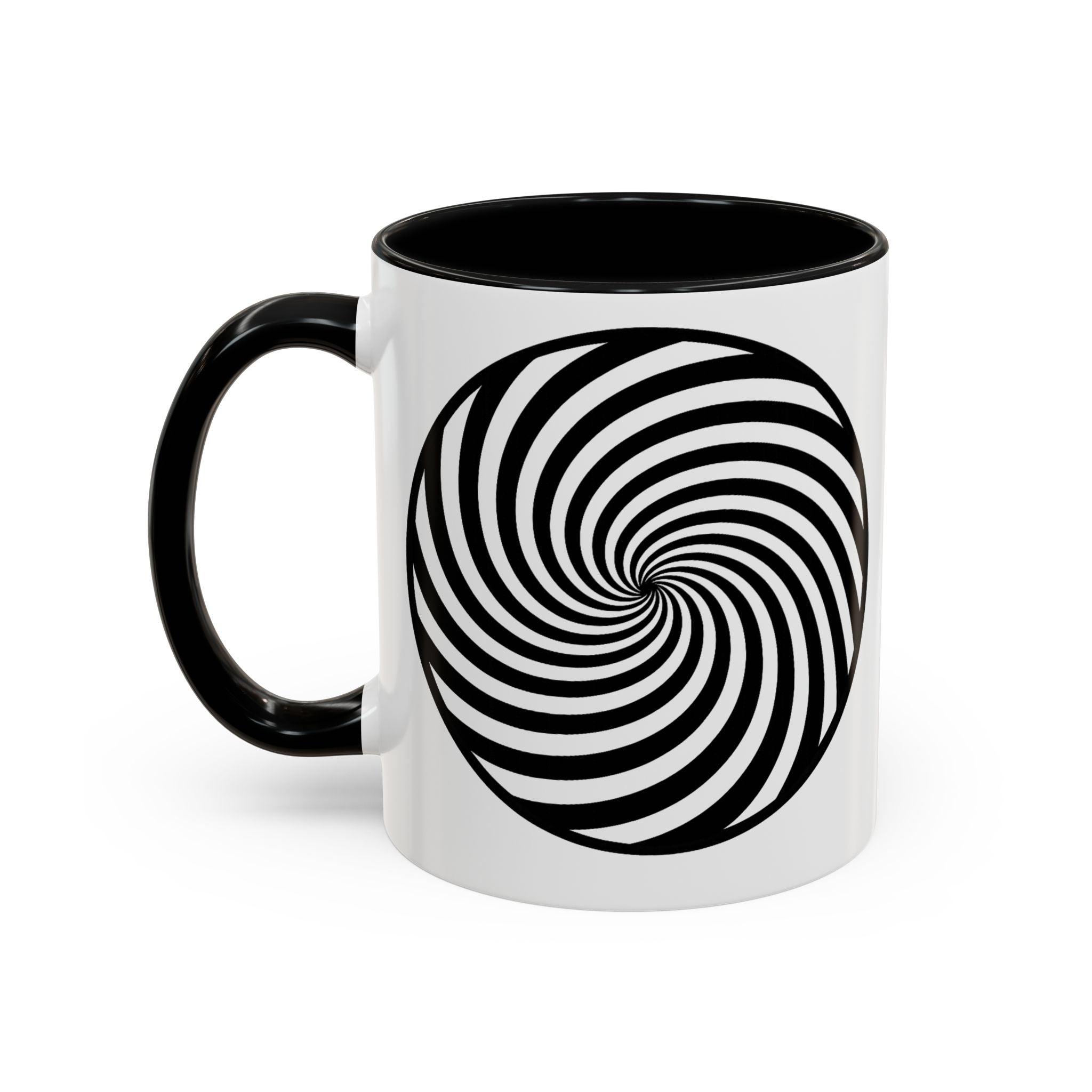 Hypnotic Swirl Accent Mug — Black & White Spiral Coffee Cup (11/15oz)