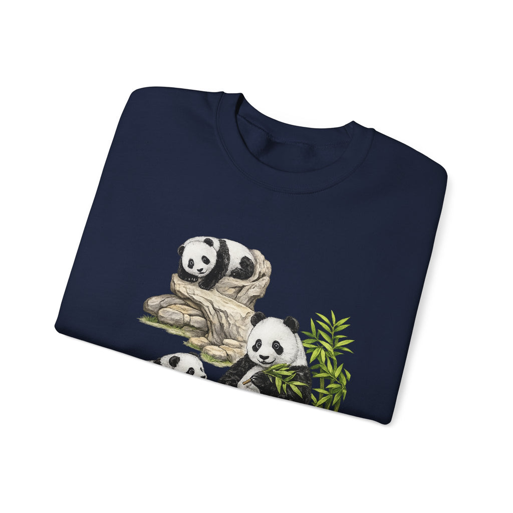 Panda Family Crewneck Sweatshirt — Cute Bamboo Bears Graphic