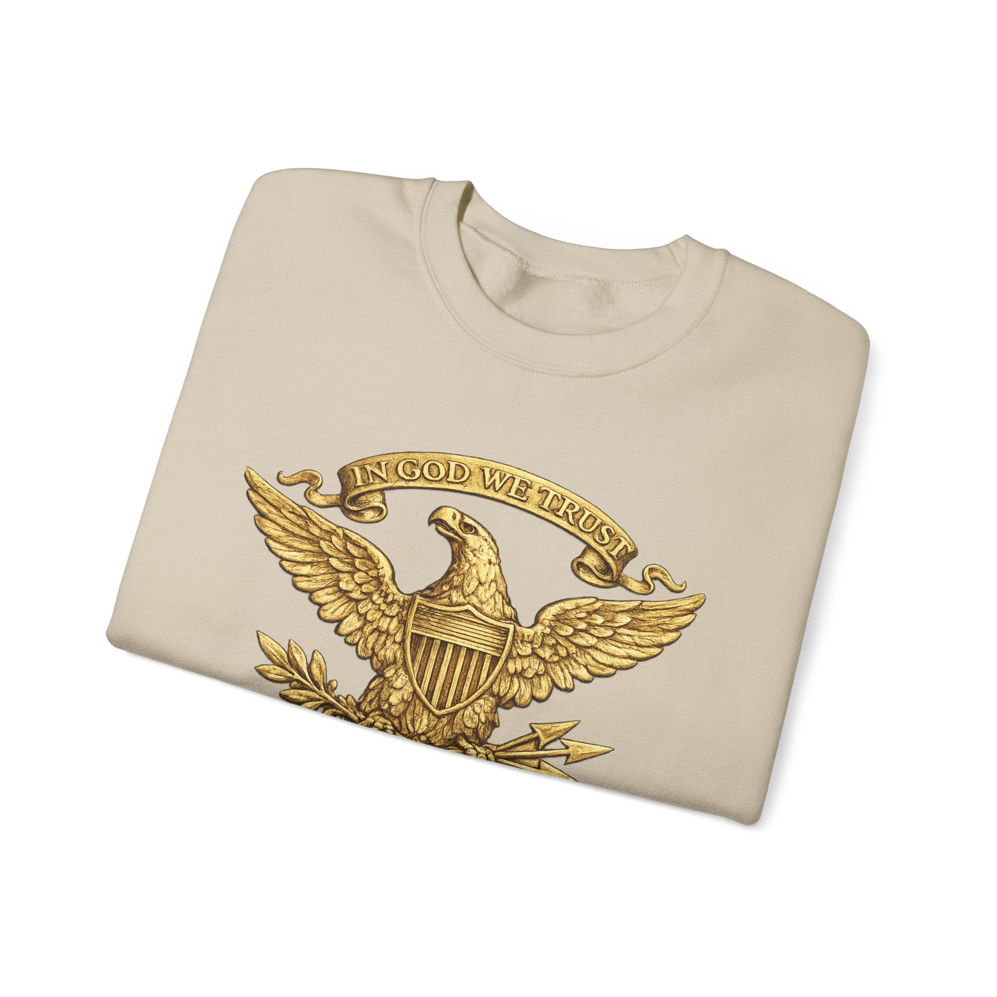 Gold Eagle Emblem Sweatshirt — ‘About We Trust’ Vintage Patriotic Crewneck